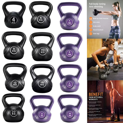Kettlebell Set Vinyl Coated Cast Iron 4KG-20KG Gym Fitness Training Weights