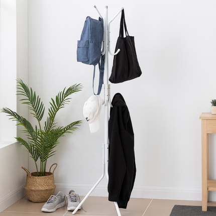 White Metal Coat Stand Garment Rack Jacket Umbrella Hanger 12 Hook Standing