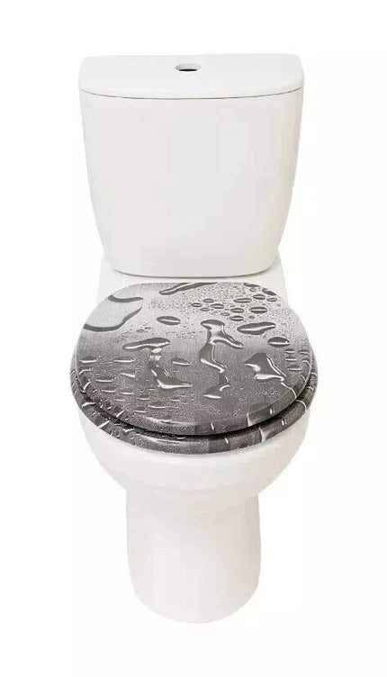 Universal Toilet Seat Water Droplets Black Novelty Easy Fit Bathroom WC Seat 18'