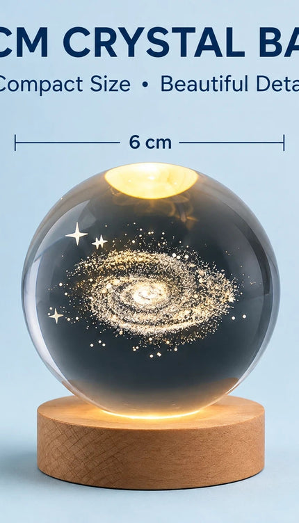 6cm Galaxy Crystal Ball LED Night Light with Wooden Base