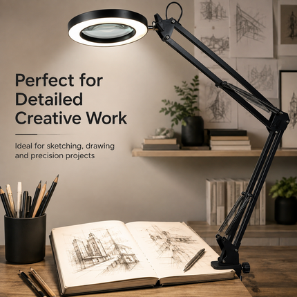 3X Magnifying Desk Lamp LED Light Dimmable 3 Light Colour Step Dimming Swing Arm