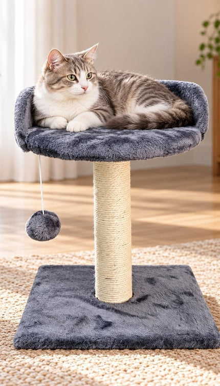 Compact Cat Tree 41cm Sisal Scratching Post Soft Plush Bed Hanging Ball Toy