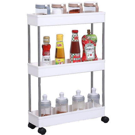Slim Storage Trolley Rack on Wheels Kitchen Bathroom Spice Holder Sliding Shelf