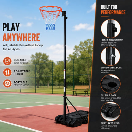Basketball Hoop Stand 6.5-10FT Adjustable Height Portable Wheeled Base Outdoor