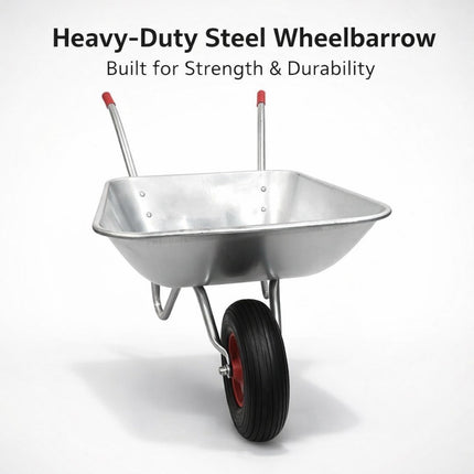 Wheelbarrow Home Garden Cart Galvanised Metal with Pneumatic Tyre Silver 130kg