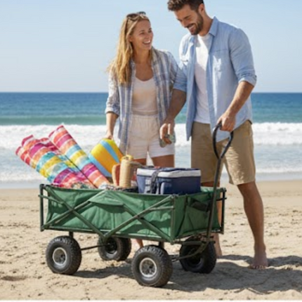 Folding Wagon Collapsible Trolley Cart with Wheels 200kg Load for Camping Garden