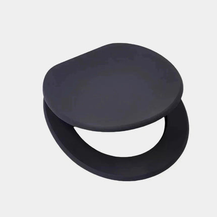 Universal Toilet Seat Jet Black Wooden MDF Bathroom WC Easy Fit With Fittings