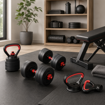 Adjustable Dumbbell Weight Set 6 in 1 Barbell Kettlebell Home Fitness Kit