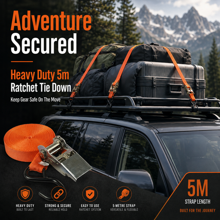 Ratchet Tie Down Strap 5m Heavy Duty Cargo Belt