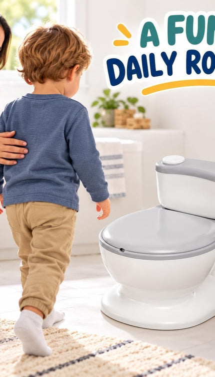 Toddler Potty Training Kids Toilet Flush Sound Music Soft PVC Seat Non-Slip Grey