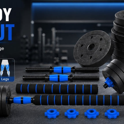 Adjustable Dumbbell & Barbell Set-Blue