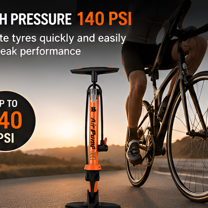 Bike Floor Pump 140 PSI with Gauge Bicycle Air Pump for Presta & Schrader Valves