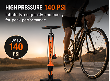 Bike Floor Pump 140 PSI with Gauge Bicycle Air Pump for Presta & Schrader Valves