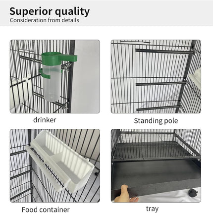 Large 53" Steel Bird Cage Standing Flight Aviary for Parrots Cockatiels & Pigeon