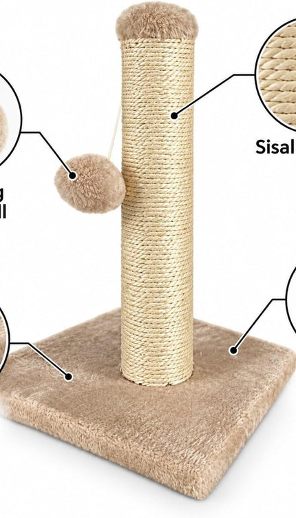 Cat Scratching Post 35cm Sisal Scratcher Kitten Activity Centre Hanging Ball Toy