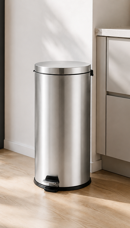 Pedal Bin 30L Stainless Steel Office Kitchen Bathroom Rubbish Waste Trash Can