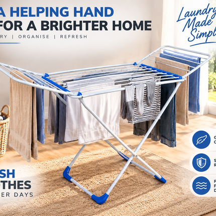 Winged Folding Clothes Airer Heavy Duty Metal Laundry Drying Rack Indoor 18M/25M