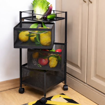Storage Rack 4 Tier Rotating Kitchen Trolley Cart Vegetable Shelf Stand