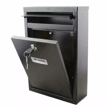 LARGE LETTER BOX POST WITH KEYS MAIL BOX WALL MOUNTED BLACK LOCKABLE POST BOX