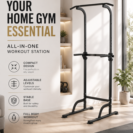 Power Tower Dip Station Pull Up Bar Adjustable Multi-Function Push up Gym Rack