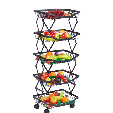 4/5 Tier Folding Rolling Fruit & Vegetable Storage Trolley Kitchen Cart on Wheel