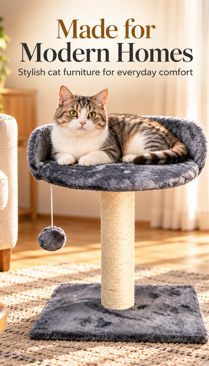 Compact Cat Tree 41cm Sisal Scratching Post Soft Plush Bed Hanging Ball Toy