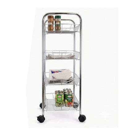 4 Tier  Vegetable & Fruit Trolley Basket Chrome Kitchen Storage Rack With Wheels