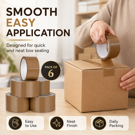 Parcel Tape 48mm X 66m Strong Heavy Duty for Secure Box Packing 6-Rolls Brown