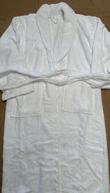 XX-Large Unisex White Cotton Terry Bathrobe Gown – Soft Spa Robe for Men & Women