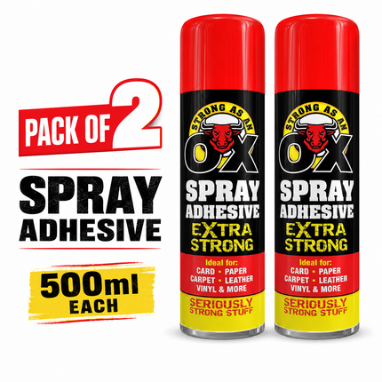 2x Adhesive Glue Spray 500ml H Duty Multipurpose Aerosol Carpet Tile Fabric Foam