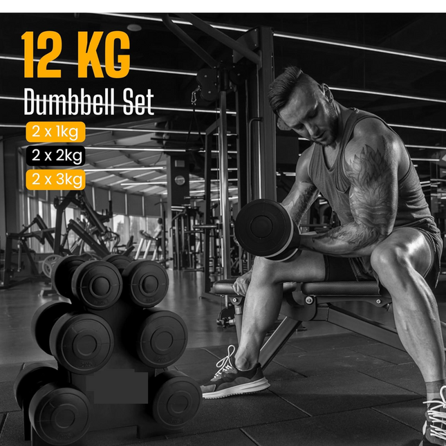 12kg Dumbbell Set with Rack (1-3kg Pairs)