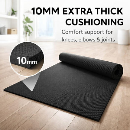 Yoga Mat Thick 10mm Non-Slip PVC Exercise Floor Mat For Gym Pilates & Home