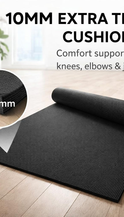 Yoga Mat Thick 10mm Non-Slip PVC Exercise Floor Mat For Gym Pilates & Home