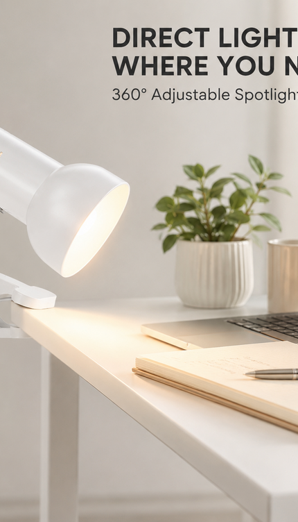 Clip On Reading Light Desk Lamp E27 Bulb Holder Bed Headboard Shelf Adjustable