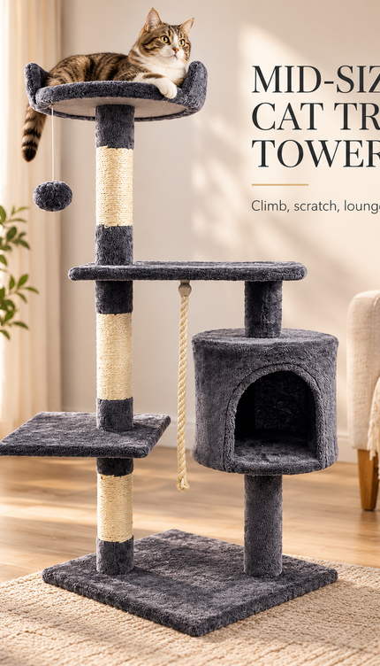 Multi Level Cat Tree 120cm Sisal Scratching Post Hammock Condo Climbing Tower