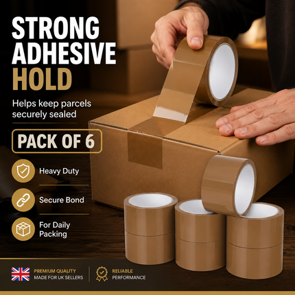 Parcel Tape 48mm X 66m Strong Heavy Duty for Secure Box Packing 6-Rolls Brown