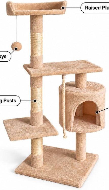 Multi Level Cat Tree 120cm Sisal Scratching Post Hammock Condo Climbing Tower