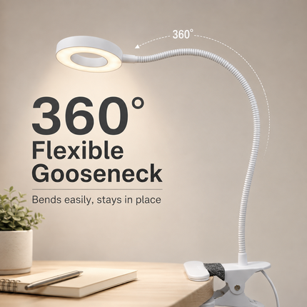 LED Gooseneck Clip Desk Lamp USB Dimmable 3 Colour Modes 10 Brightness Level