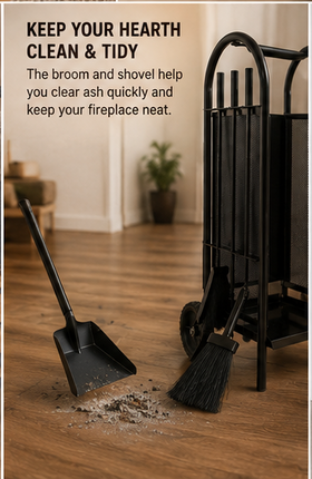 Firewood Log Cart Wheeled with 3 Tools Black Steel Fireplace Log Holder Set