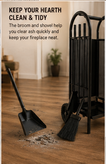 Firewood Log Cart Wheeled with 3 Tools Black Steel Fireplace Log Holder Set