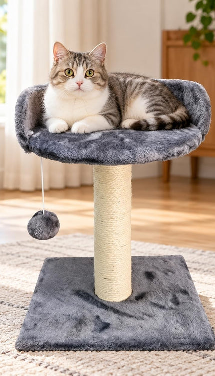 Compact Cat Tree 41cm Sisal Scratching Post Soft Plush Bed Hanging Ball Toy