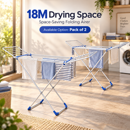 Winged Folding Clothes Airer Heavy Duty Metal Laundry Drying Rack Indoor 18M/25M