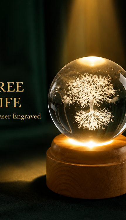 Tree of Life Crystal Ball 8cm LED Night Light Rotating Base USB Warm White