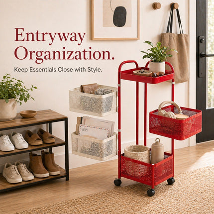 Rotating Storage Rack Square Trolley Kitchen Bathroom Organizer Vegetable Shelf