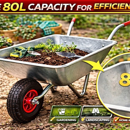 Wheelbarrow Home Garden Cart Galvanised Metal with Pneumatic Tyre Silver 130kg