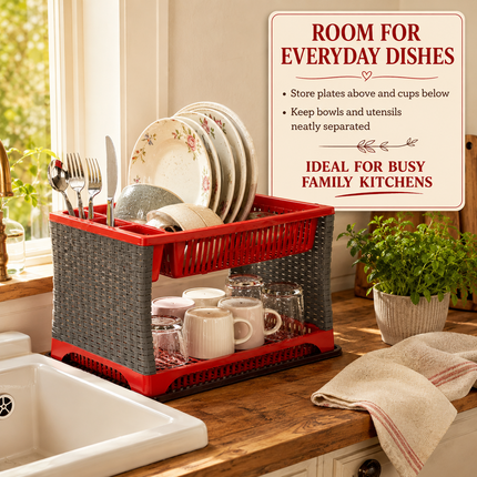 Dish Drainer Rack With Drip Tray 2 Tier Sink Drying Plate Bowl Cutlery Holder