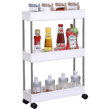 SLIM TROLLEY KITCHEN BATHROOM SLIDER STORAGE SPICE RACK HOLDERS SHELF ON WHEELS