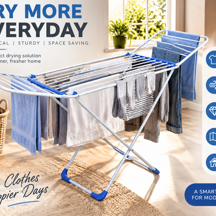 Winged Folding Clothes Airer Heavy Duty Metal Laundry Drying Rack Indoor 18M/25M
