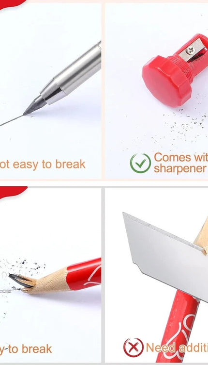 Carpenter Pencil Set + 6 Refills Deep Hole Mechanical Construction Tool Leads