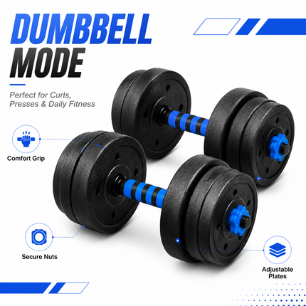 Dumbbell Barbell Set 10KG Adjustable Home Gym Weights Push Up Bar Rod